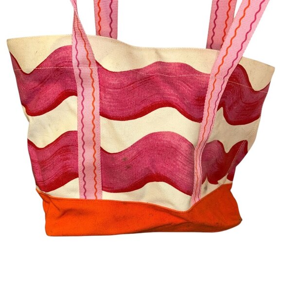 Isaac Mizrahi Crayola pink orange tie dye waves print cotton canvas tote bag - Picture 3 of 7